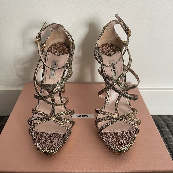 Miu Miu Gold Caviar Leather Stilettos Size 39 - Picture 5 of 10